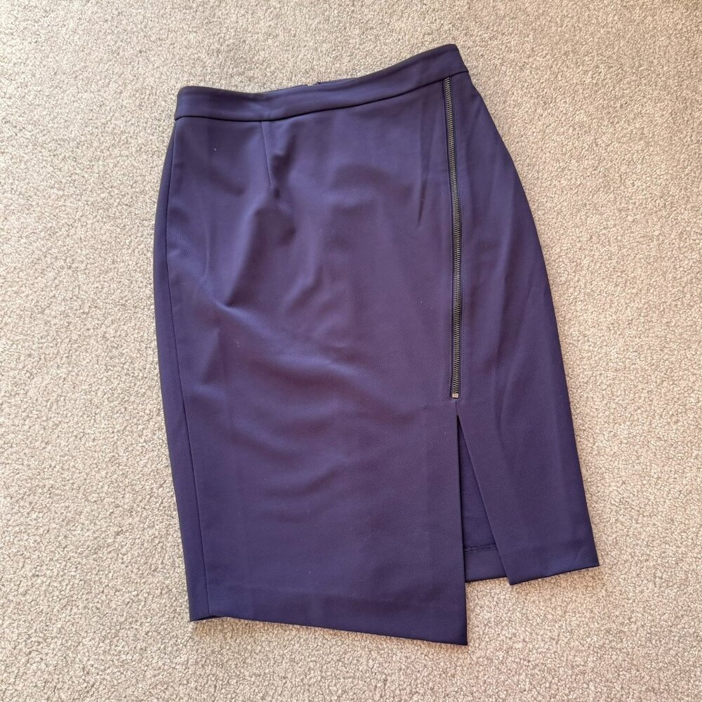 / Halogen Pencil Asymmetrical Side Slit Zip Navy Blue Skirt Office US 6
